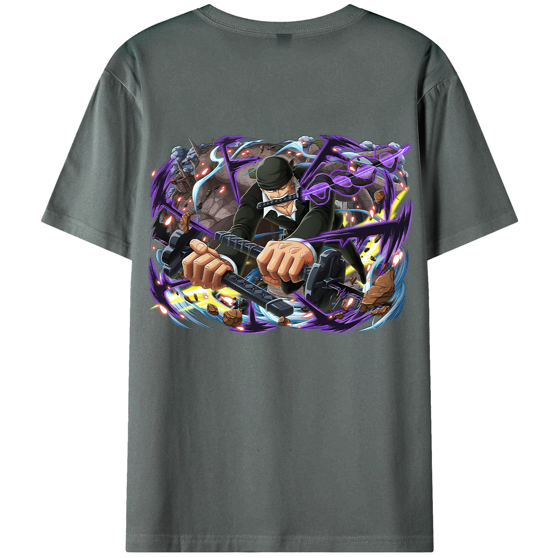 ワンピース ロロノア・ゾロ ONE PIECE Roronoa Zoro 綿100％ メンズ半袖Tシャツ（バックプリント） 通気性